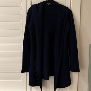 VINCE CASHMERE BLEND NAVY BLUE OPEN CARDIGAN WITH HOOD